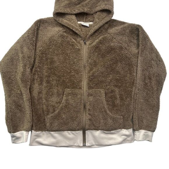 Columbia Coat Women's Size Large Brown Teddy Fleece Full Zip Hooded Jacket - Picture 4 of 11